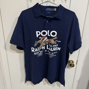 Polo Ralph Lauren Equestrian Horse Riding Graphic Polo Shirt Navy Men's Size XL
